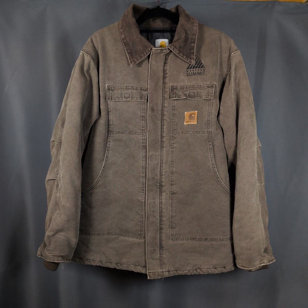 Vintage Carhartt Quilted Arctic Jacket Corduroy Collar Work Chore Coat Brown XL